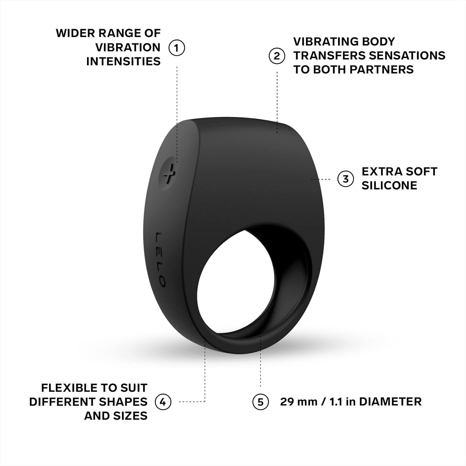 TOR 2 Intimate Vibrating Cock Ring, Reusable Sex Toys for Couples, Love-Ring with 29 Mm / 1.1 Inch Diameter for More Bedroom Fun, Black