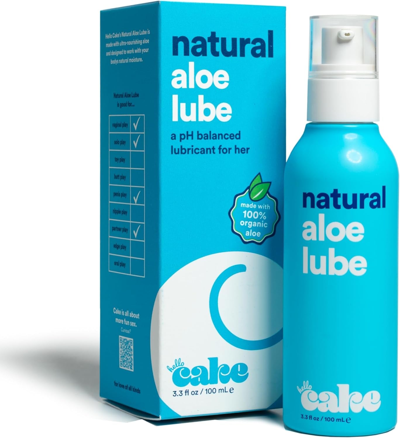 Hello Natural Lube - Aloe-Based Organic Personal Lubricant - Hydrating, Hypoallergenic, Ph-Balanced, Non-Sticky, Condom Compatible, for Men, Women, & Couples, 3.3 Fl Oz